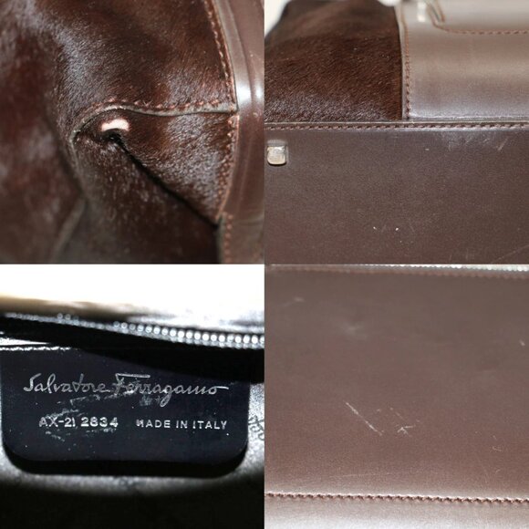 Salvatore Ferragamo AX-21 2834 Pony Hair Boston Handbag - Brown - Picture 14 of 15